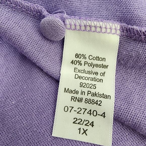 Woman Within Tunic Top Size 1X 22/24 Lavender 3/4 Sleeve Button Up Embroidered - Picture 9 of 10